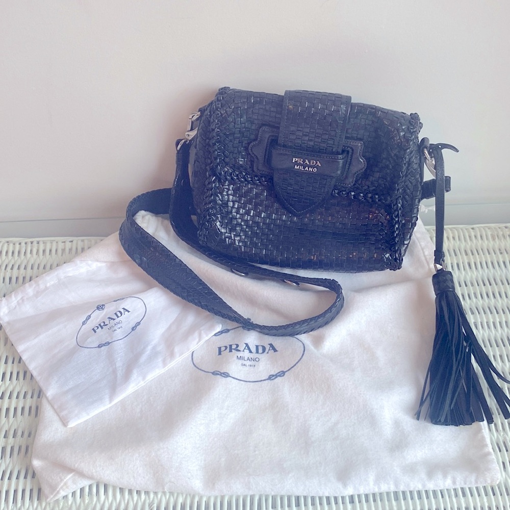 Authentic Prada leather crossbody bag. Black & Silver hardware